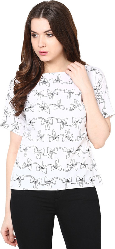 Abiti Bella Casual Short Sleeve Printed Women White Top
