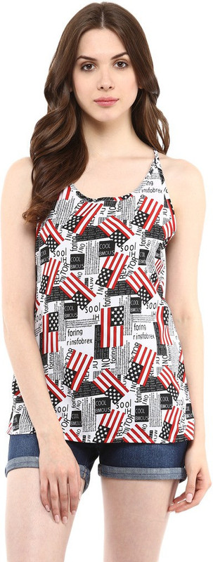 Abiti Bella Casual Sleeveless Printed Women White Top