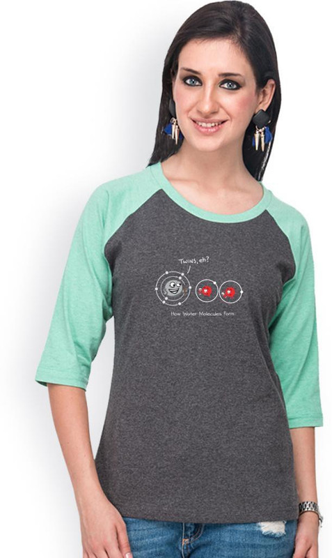 Campus Sutra Casual 3/4 Sleeve Printed Women Grey, Green Top