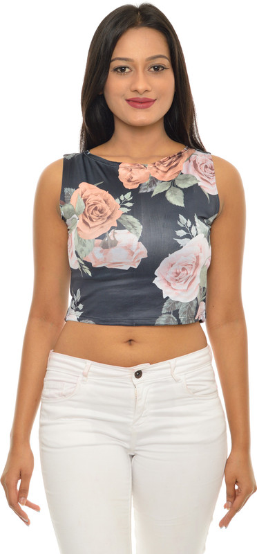 Binfikr Casual Sleeveless Floral Print Women Green Top
