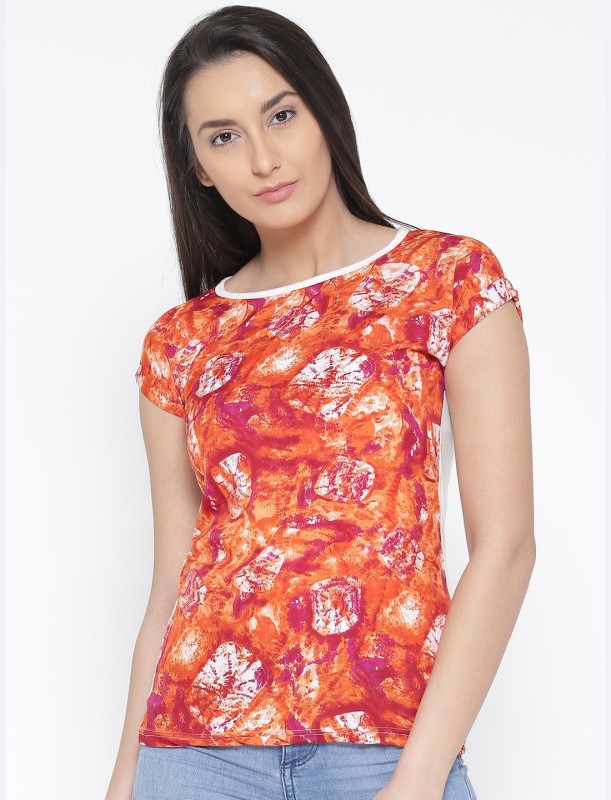 U&F Casual Short Sleeve Graphic Print Women Red, White, Pink, Orange Top