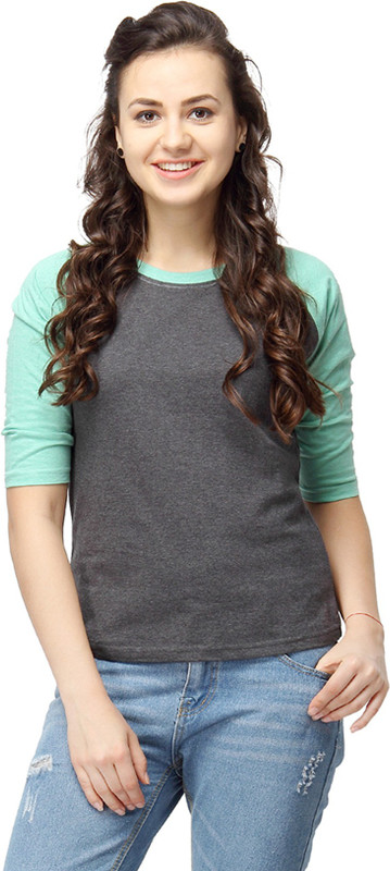Campus Sutra Casual Short Sleeve Solid Women Green Top