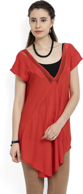 Biba Casual Short Sleeve Solid Women Red Top