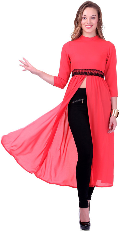 Sassafras Casual 3/4 Sleeve Solid, Embroidered Women Pink Top