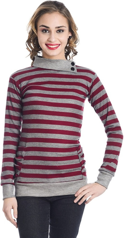 TeeMoods Casual Full Sleeve Striped Women Maroon Top