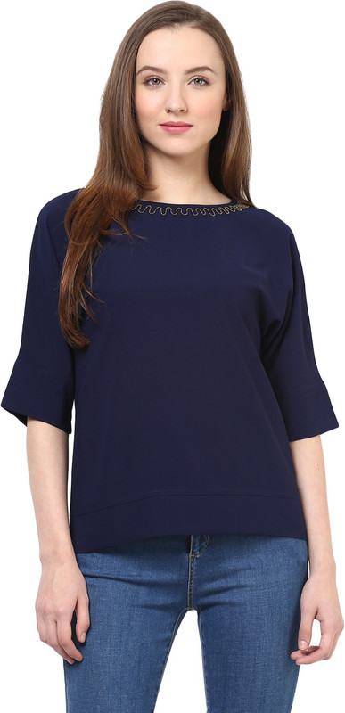 Rare Casual Regular Sleeve Solid Women Blue Top