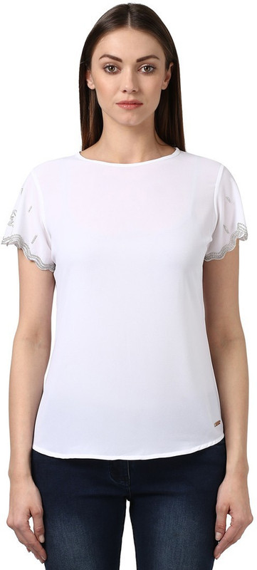 Park Avenue Casual Short Sleeve Solid Women White Top