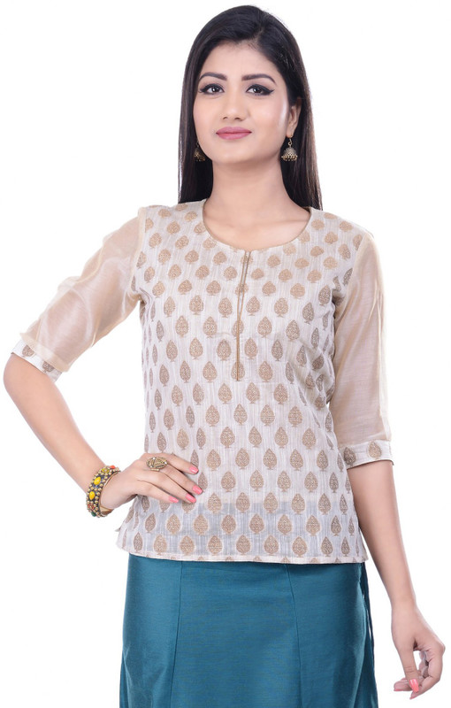 Rene Casual 3/4 Sleeve Printed Women Beige Top