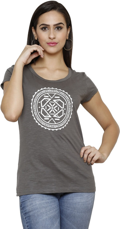 Espresso Casual Short Sleeve Printed Women Green Top