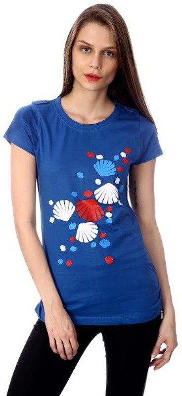 Goldstroms Casual Regular Sleeve Printed Women Blue Top