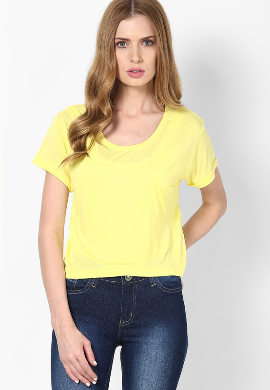 Only Casual Short Sleeve Solid Women Yellow Top