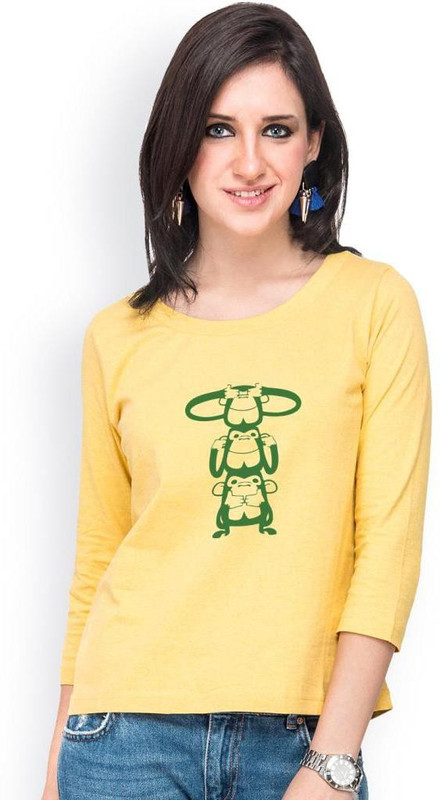 Campus Sutra Casual 3/4 Sleeve Printed Women Yellow Top