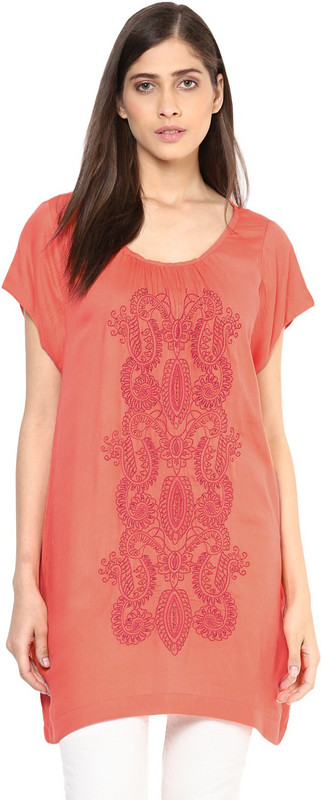 Florablanca Casual Sleeveless Embroidered Women Orange Top