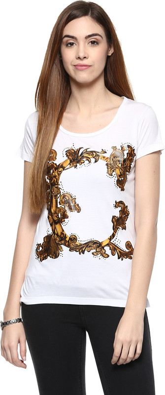 Fritzberg Casual Short Sleeve Printed Women White Top
