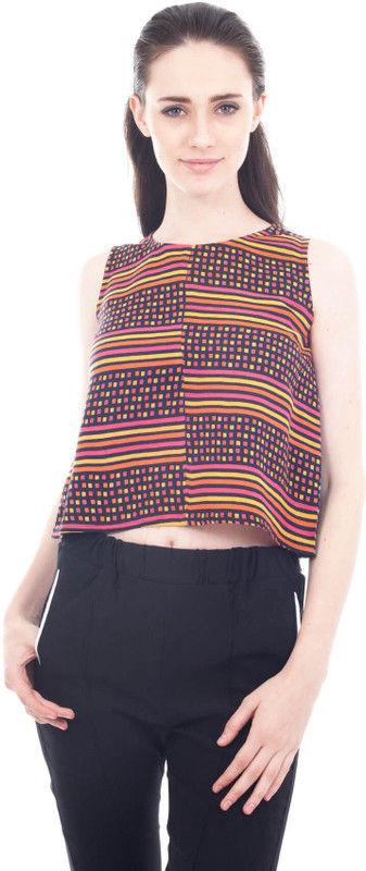Forever 9teen Casual Sleeveless Printed, Striped Women Multicolor Top