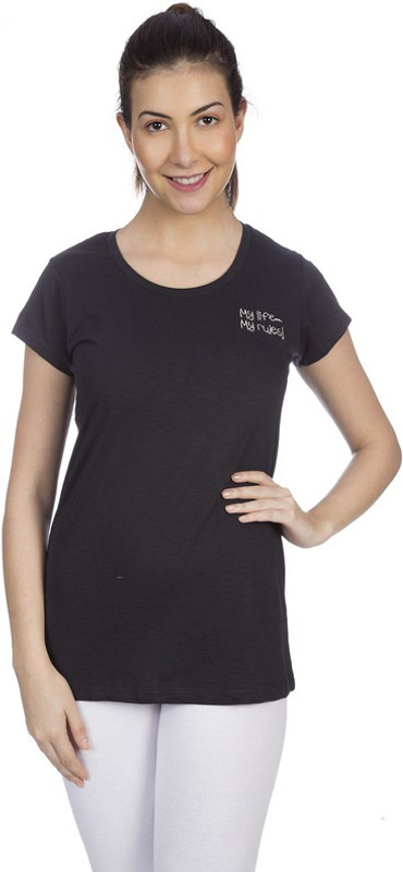 Goldstroms Casual Short Sleeve Solid Women Black Top