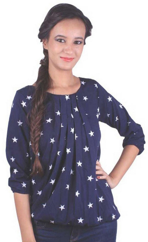 Anokhii Casual 3/4 Sleeve Printed Women Blue Top