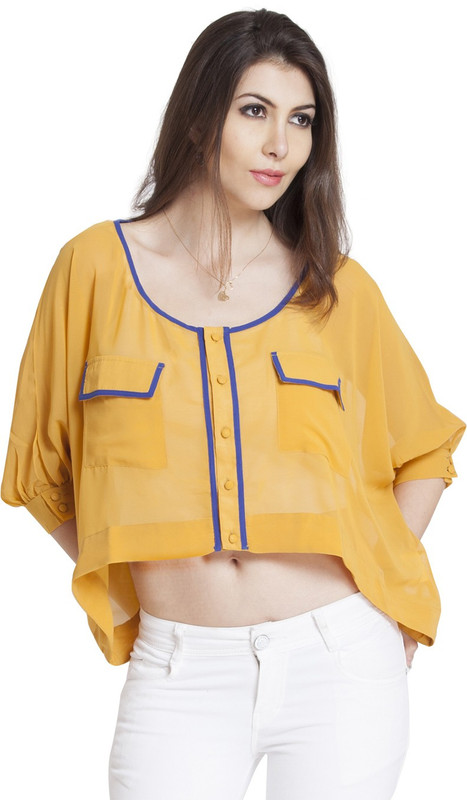 Vero Couture Casual 3/4 Sleeve Solid Women Yellow Top