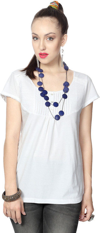 People Casual Short Sleeve Solid Women White Top