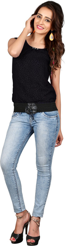 Parisha Casual Sleeveless Printed Women Black Top