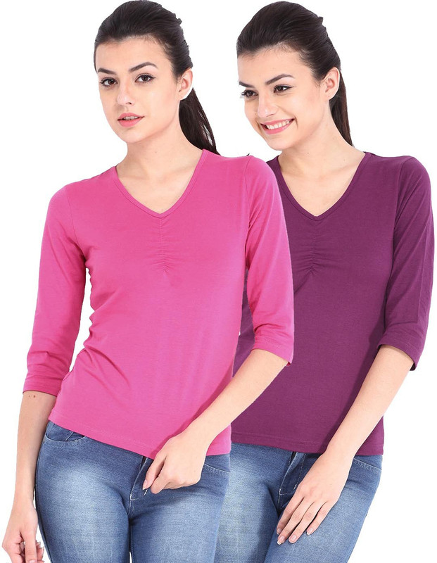 Espresso Casual Regular Sleeve Solid Women Pink, Purple Top