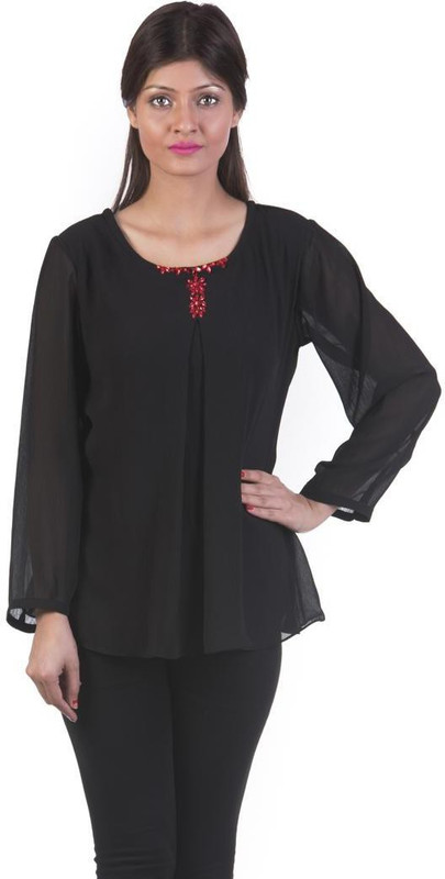 Gabby Casual Full Sleeve Solid Women Black Top