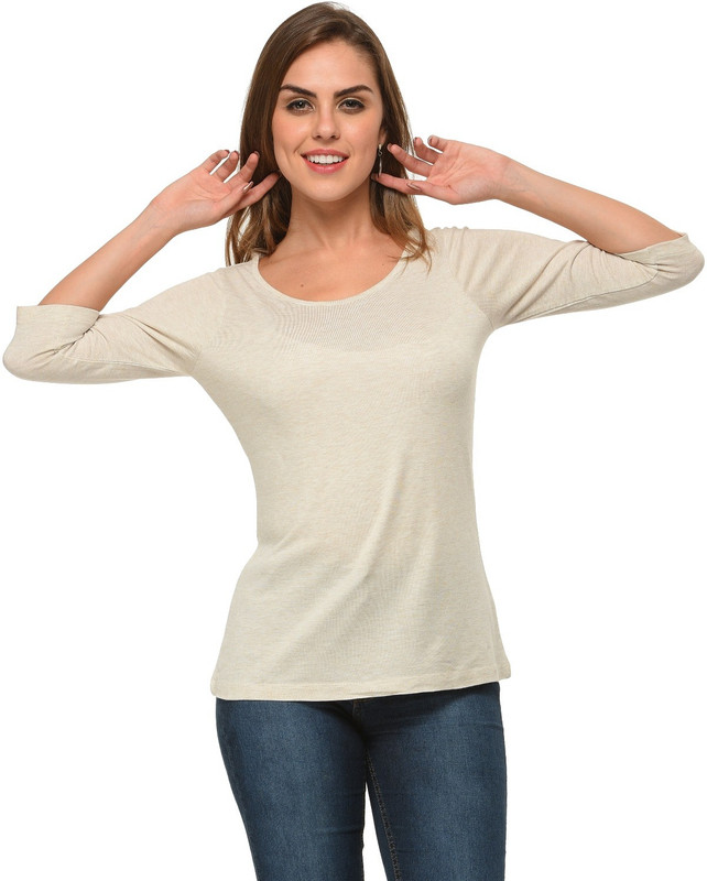 Frenchtrendz Casual 3/4 Sleeve Solid Women Brown Top