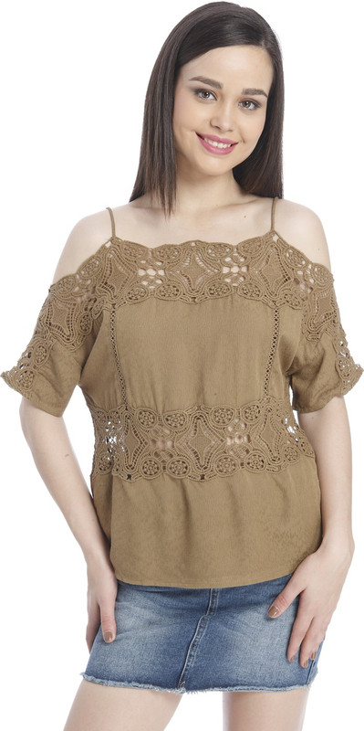 Only Casual Sleeveless Solid Women Brown Top