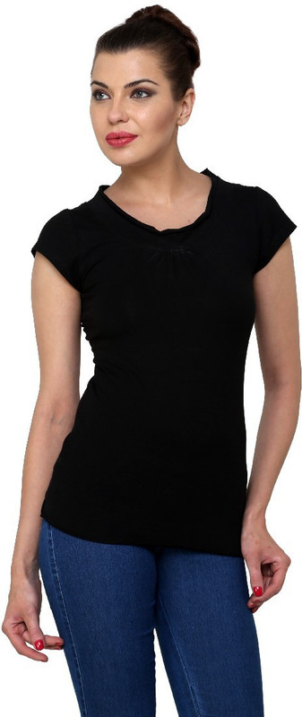 Casual Tees Party Short Sleeve Solid Women Black Top