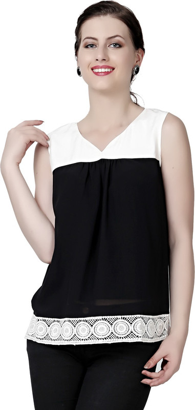 Eavan Casual No Sleeve Solid Women Black Top
