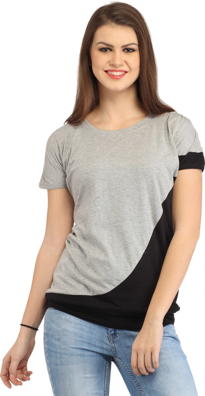 Cation Casual Short Sleeve Solid Women Grey Top