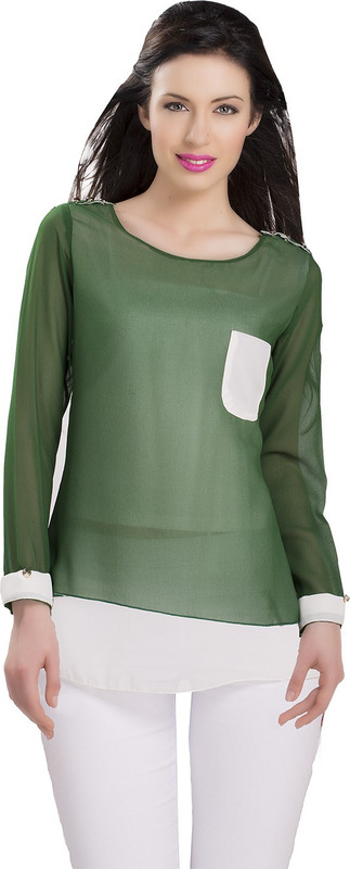 Ishin Designer Studio Women Solid Casual Green Shirt