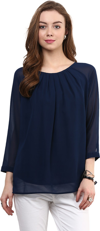 Rare Casual Short Sleeve Solid Women Blue Top