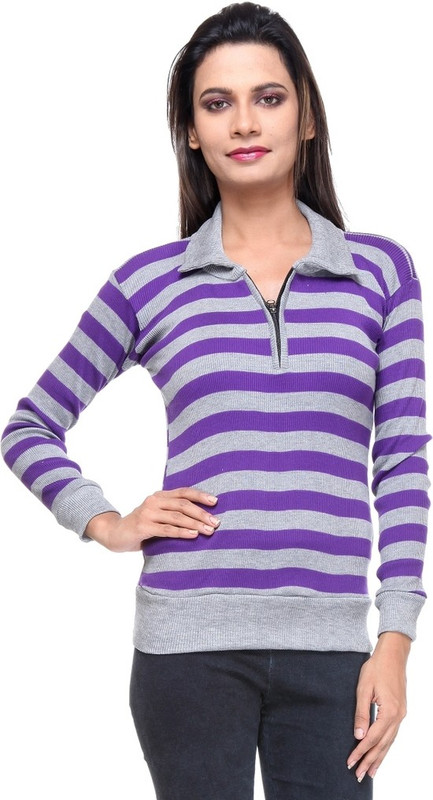 TeeMoods Casual Full Sleeve Striped Women Purple Top