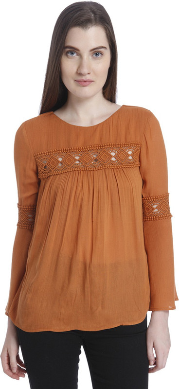 Vero Moda Casual Full Sleeve Solid Women Brown Top