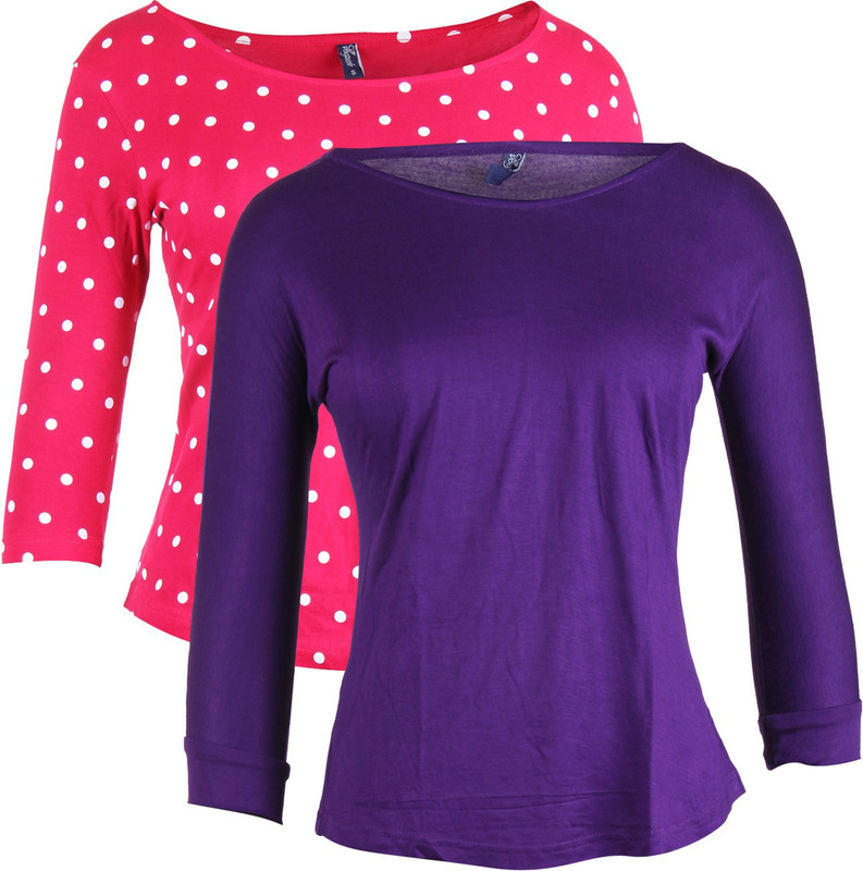 Vvoguish Casual 3/4 Sleeve Solid Women Purple, Pink Top