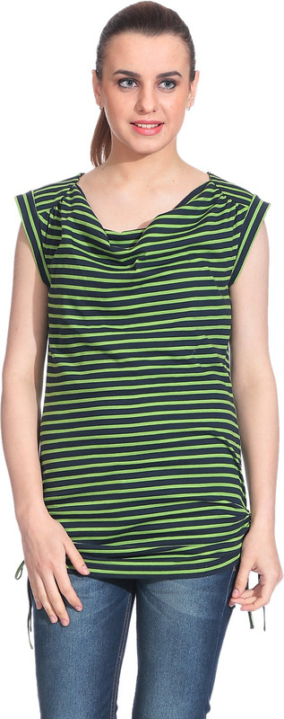 Rute Casual Sleeveless Striped Women Green Top