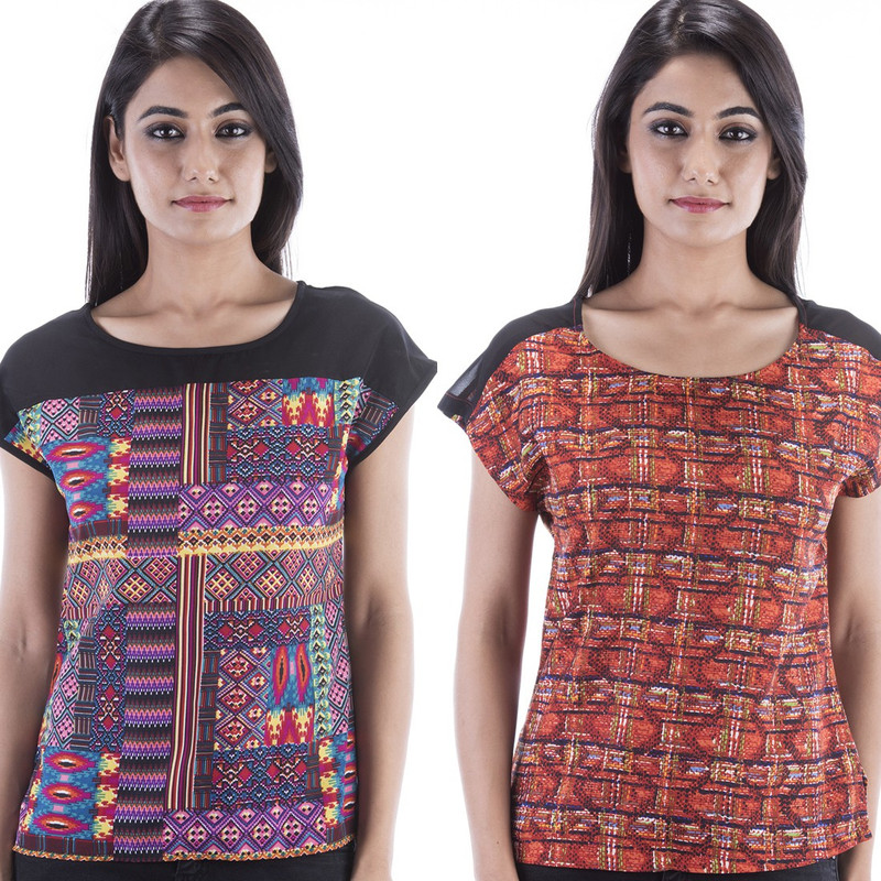 Amadore Casual Short Sleeve Printed Women Multicolor Top