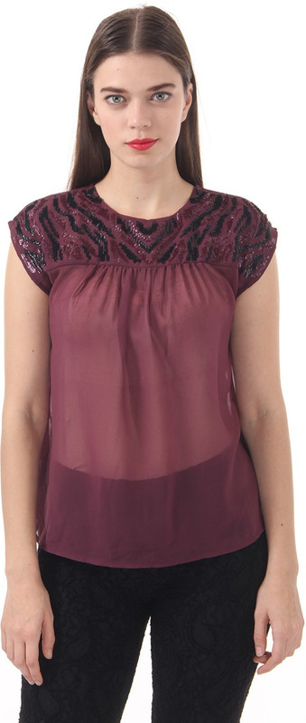 Vero Moda Casual Short Sleeve Embellished Women Purple Top