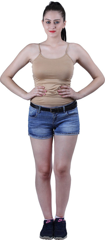 Diamond Doll Casual Shoulder Strap Solid Women Beige Top
