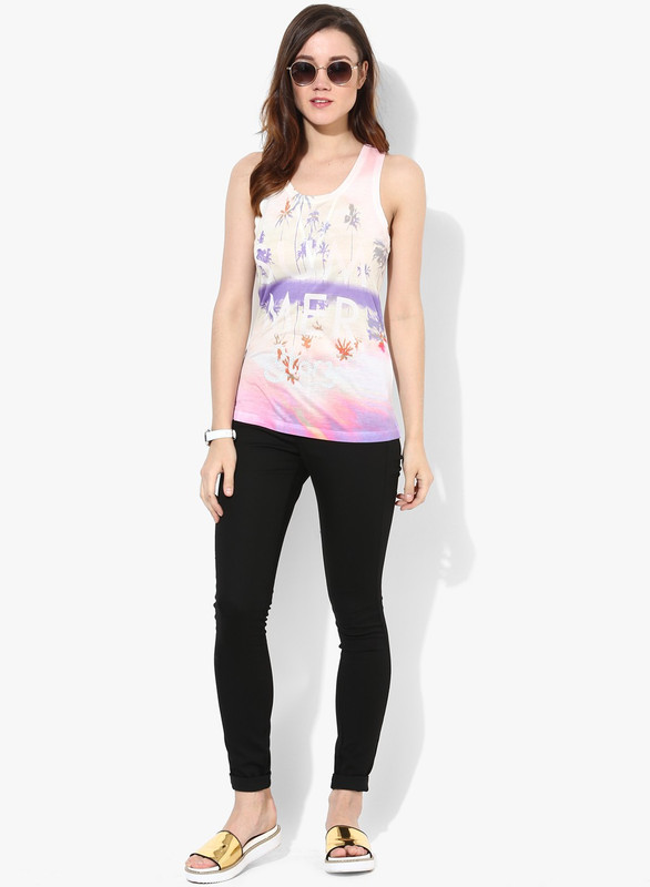 Only Casual Sleeveless Printed Women White Top
