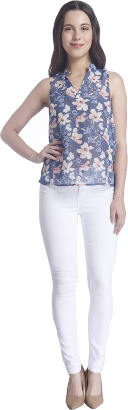 Vero Moda Casual No Sleeve Floral Print Women Blue Top