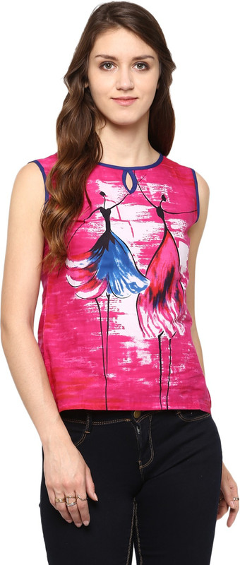 Jaipur Kurti Casual Sleeveless Printed Women Pink Top
