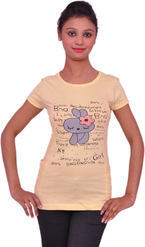 Jevaraz Casual Short Sleeve Printed Women Yellow Top