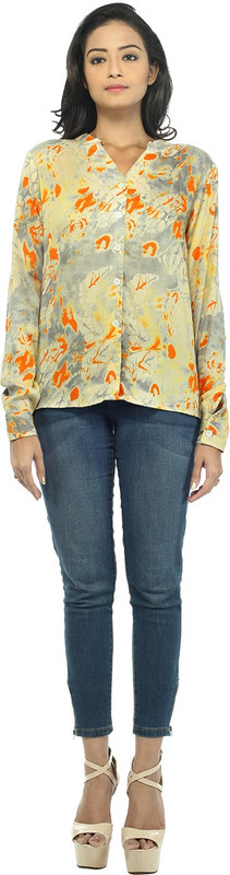 Breya Casual Full Sleeve Printed Women Orange, Beige Top