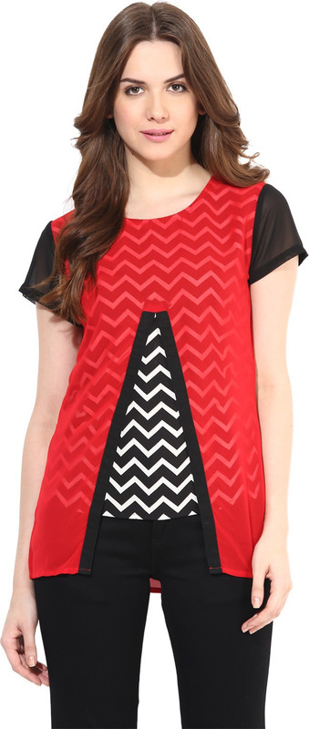Abiti Bella Casual Short Sleeve Chevron Women Red, Black Top