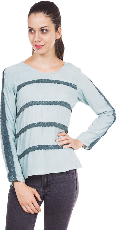 9teen Again Casual Full Sleeve Self Design Women Green Top