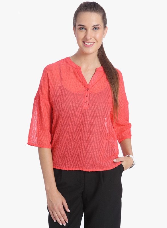 Only Casual 3/4 Sleeve Printed Women Red Top