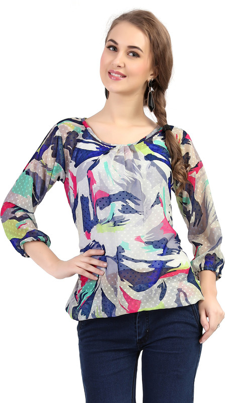 Ziyaa Casual 3/4 Sleeve Printed Women Multicolor Top