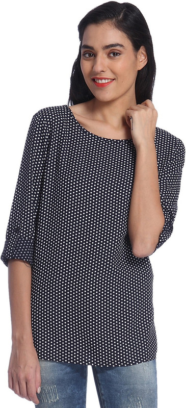 Only Casual Roll-up Sleeve Polka Print Women Dark Blue Top
